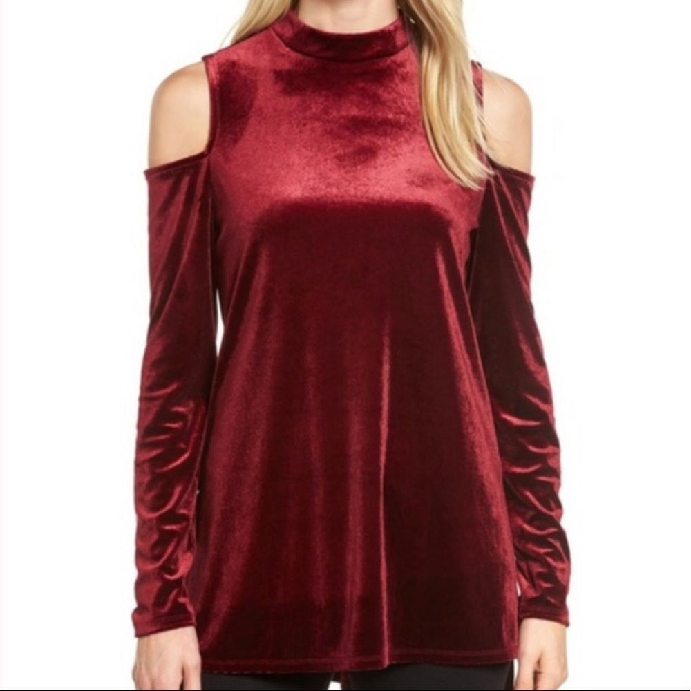 NEW Halogen Women's Cold Shoulder Velvet Long Sleeve Christmas Holiday Top